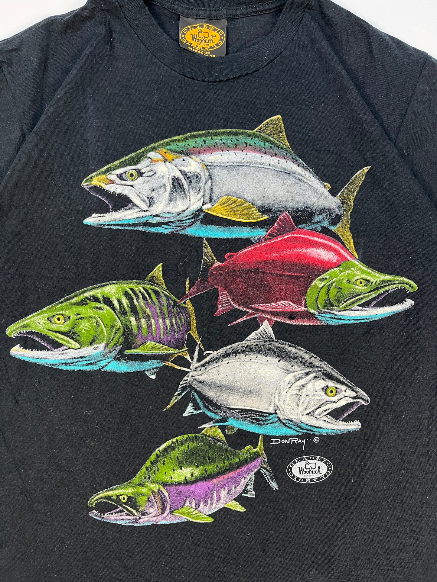Vintage Woolrich 1991 Don Ray Fish Print Single Stich T-shirt - L
