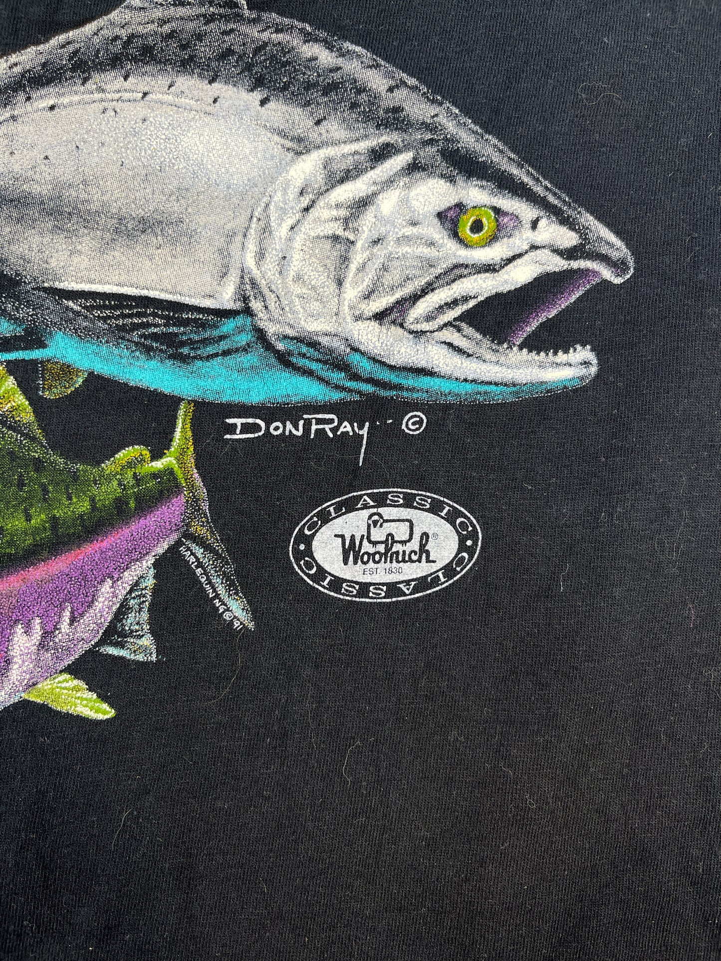 Vintage Woolrich 1991 Don Ray Fish Print Single Stich T-shirt - L