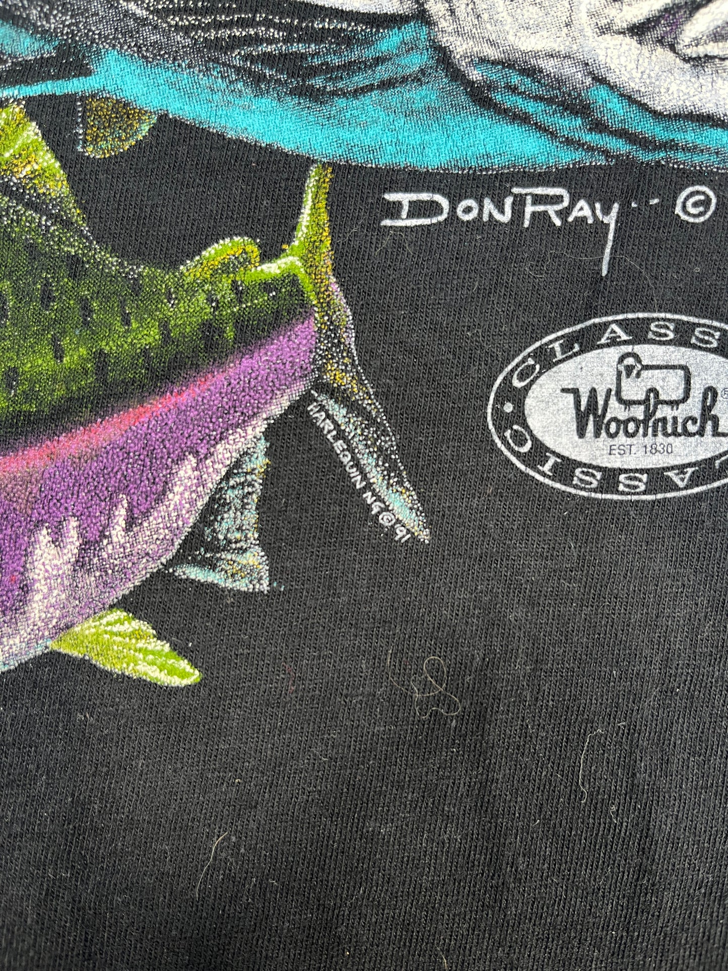 Vintage Woolrich 1991 Don Ray Fish Print Single Stich T-shirt - L