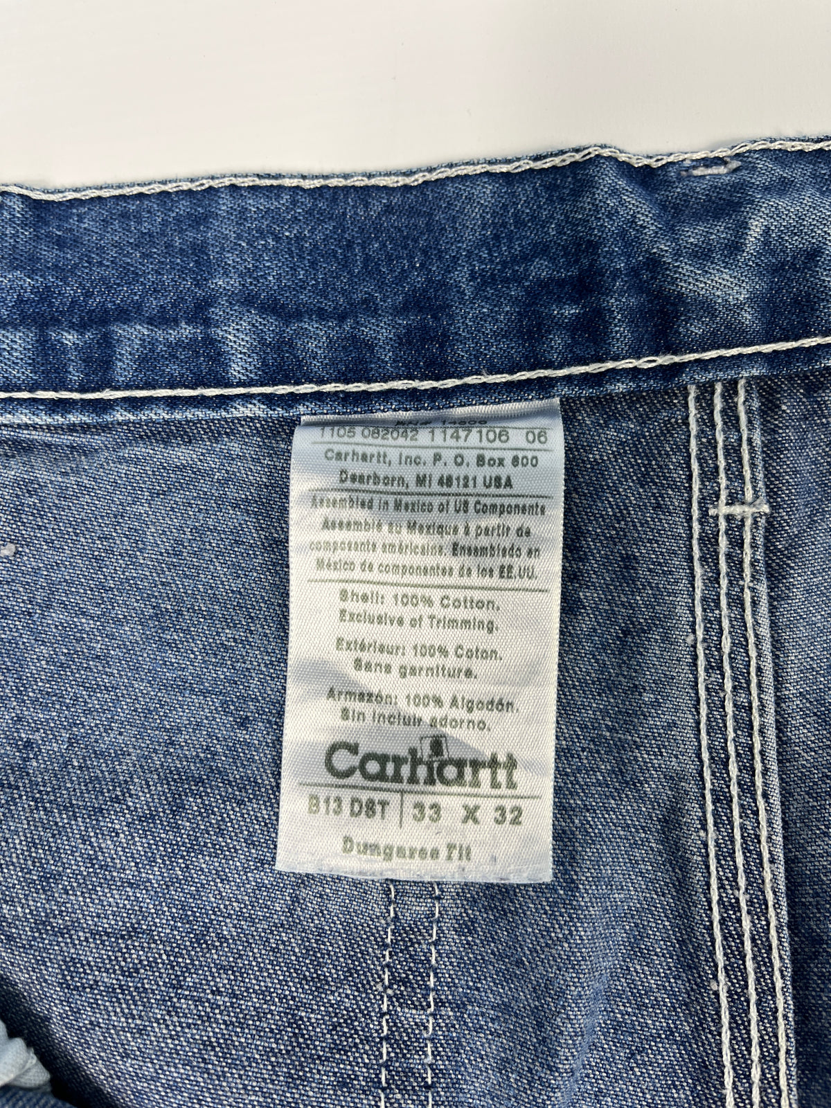 Carhartt Carpenter B13 DST -Distressed Blue - 33 x 32 - Made in Mexico of USA Components