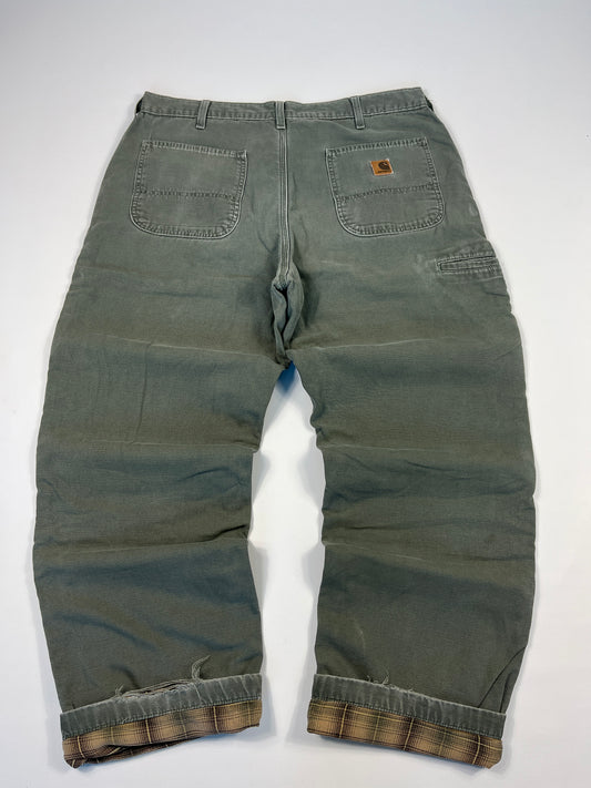 Carhartt Carpenter B176 Flannel Lined DMS - Dark Moss Green - 38 x 32 - Made in Mexico of USA Components