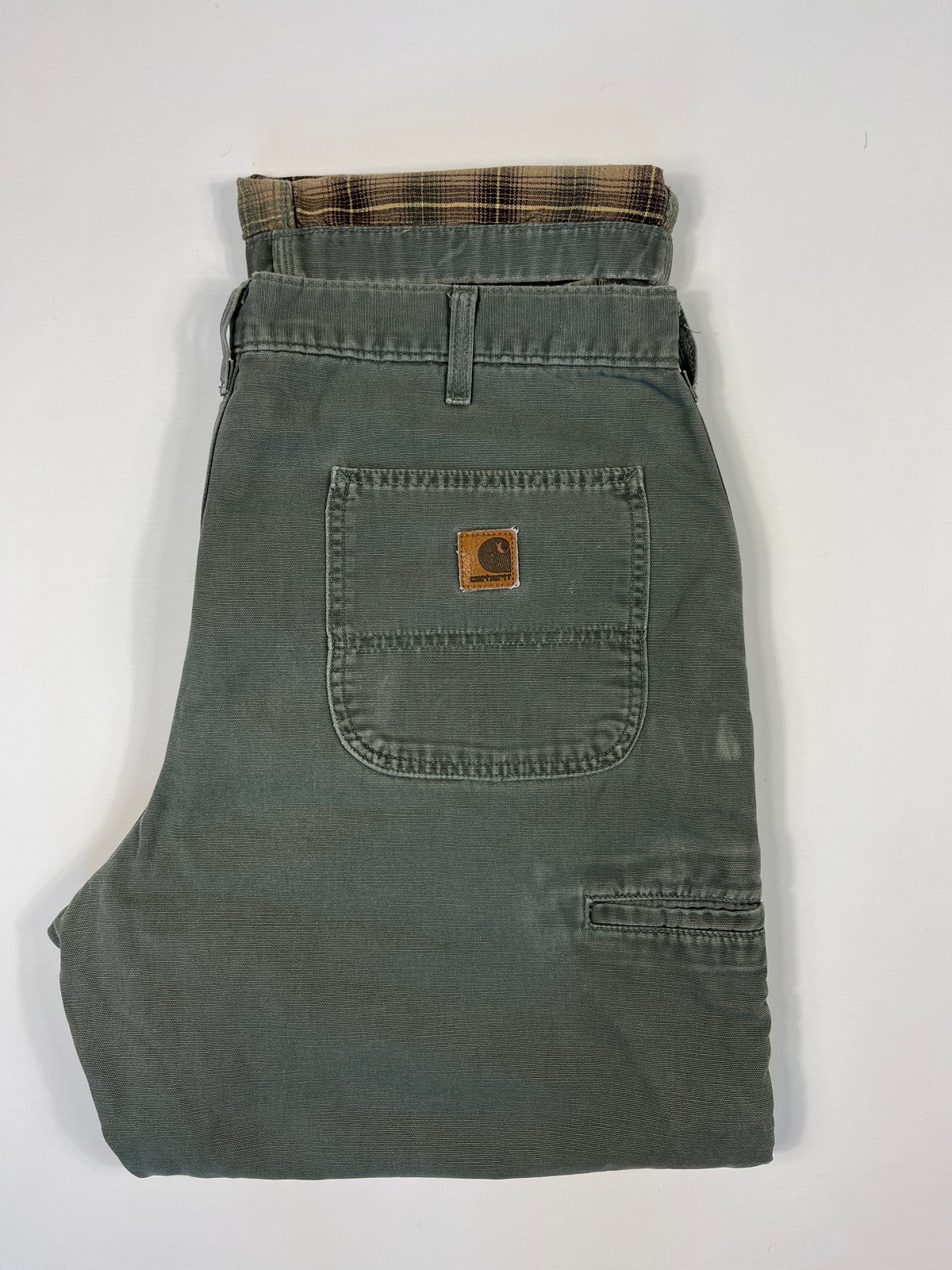 Carhartt Carpenter B176 Flannel Lined DMS - Dark Moss Green - 38 x 32 - Made in Mexico of USA Components