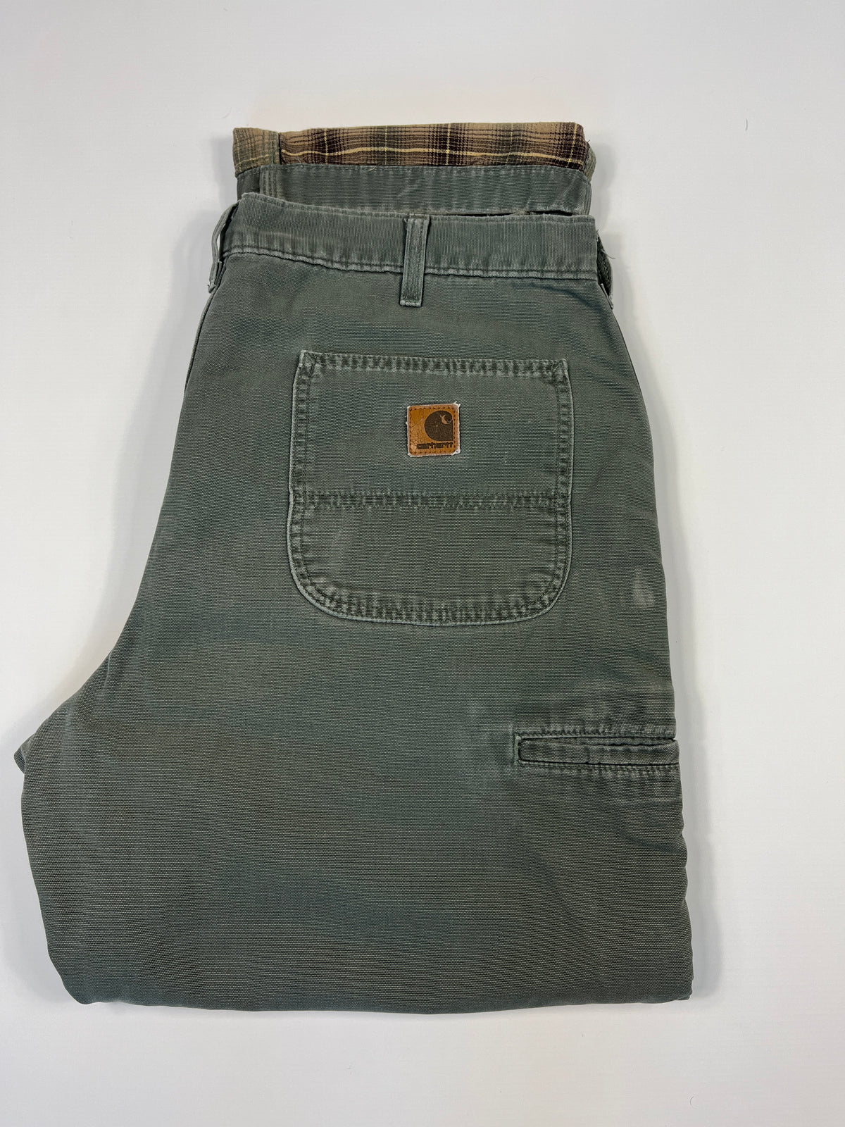 Carhartt Carpenter B176 Flannel Lined DMS - Dark Moss Green - 38 x 32 - Made in Mexico of USA Components
