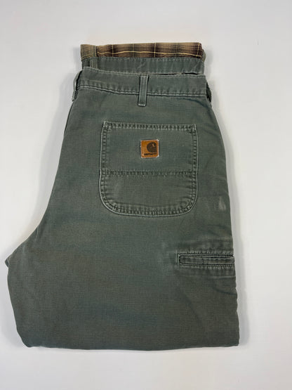 Carhartt Carpenter B176 Flannel Lined DMS - Dark Moss Green - 38 x 32 - Made in Mexico of USA Components
