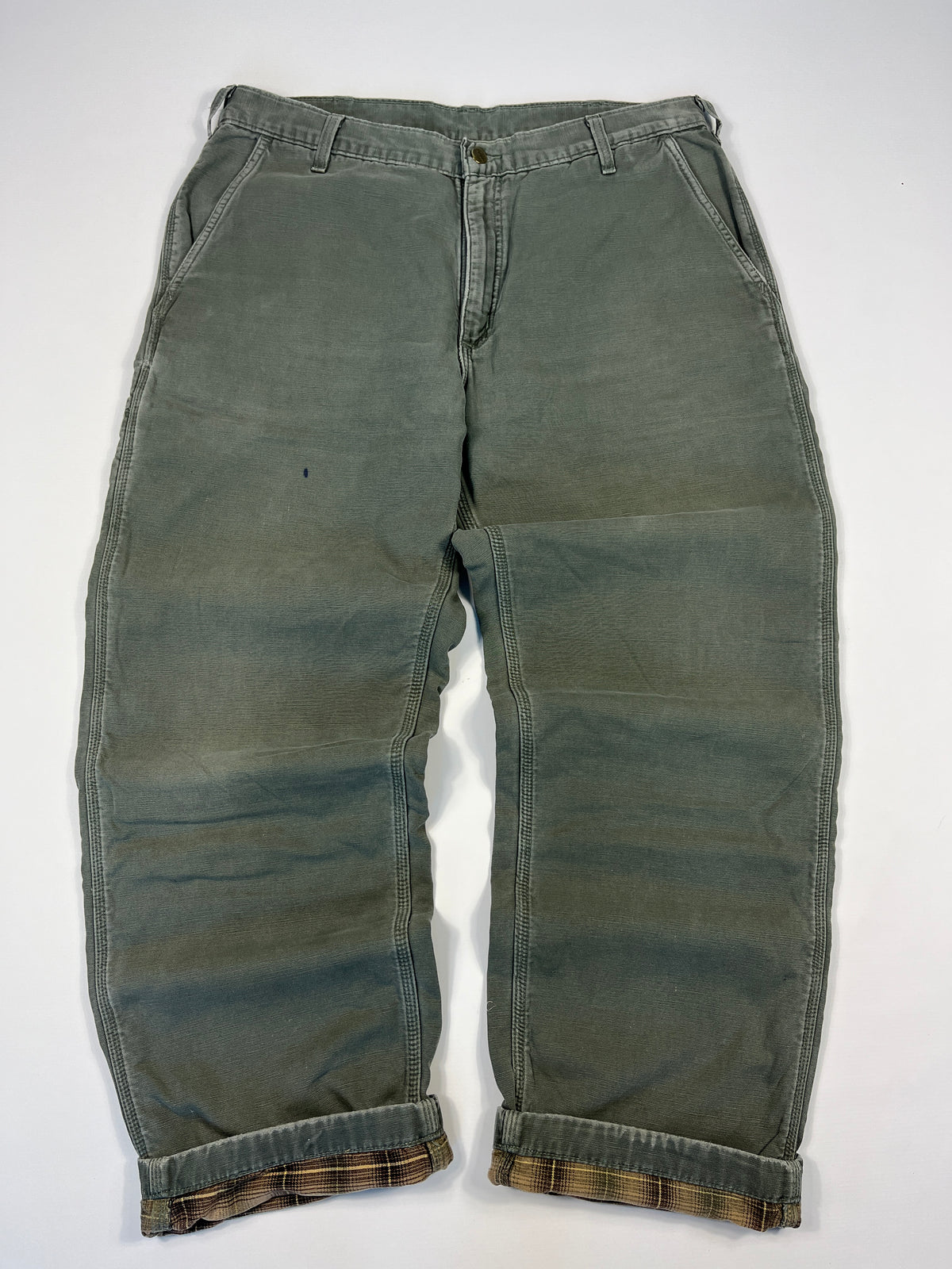 Carhartt Carpenter B176 Flannel Lined DMS - Dark Moss Green - 38 x 32 - Made in Mexico of USA Components
