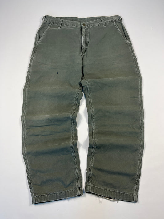 Carhartt Carpenter B176 Flannel Lined DMS - Dark Moss Green - 38 x 32 - Made in Mexico of USA Components