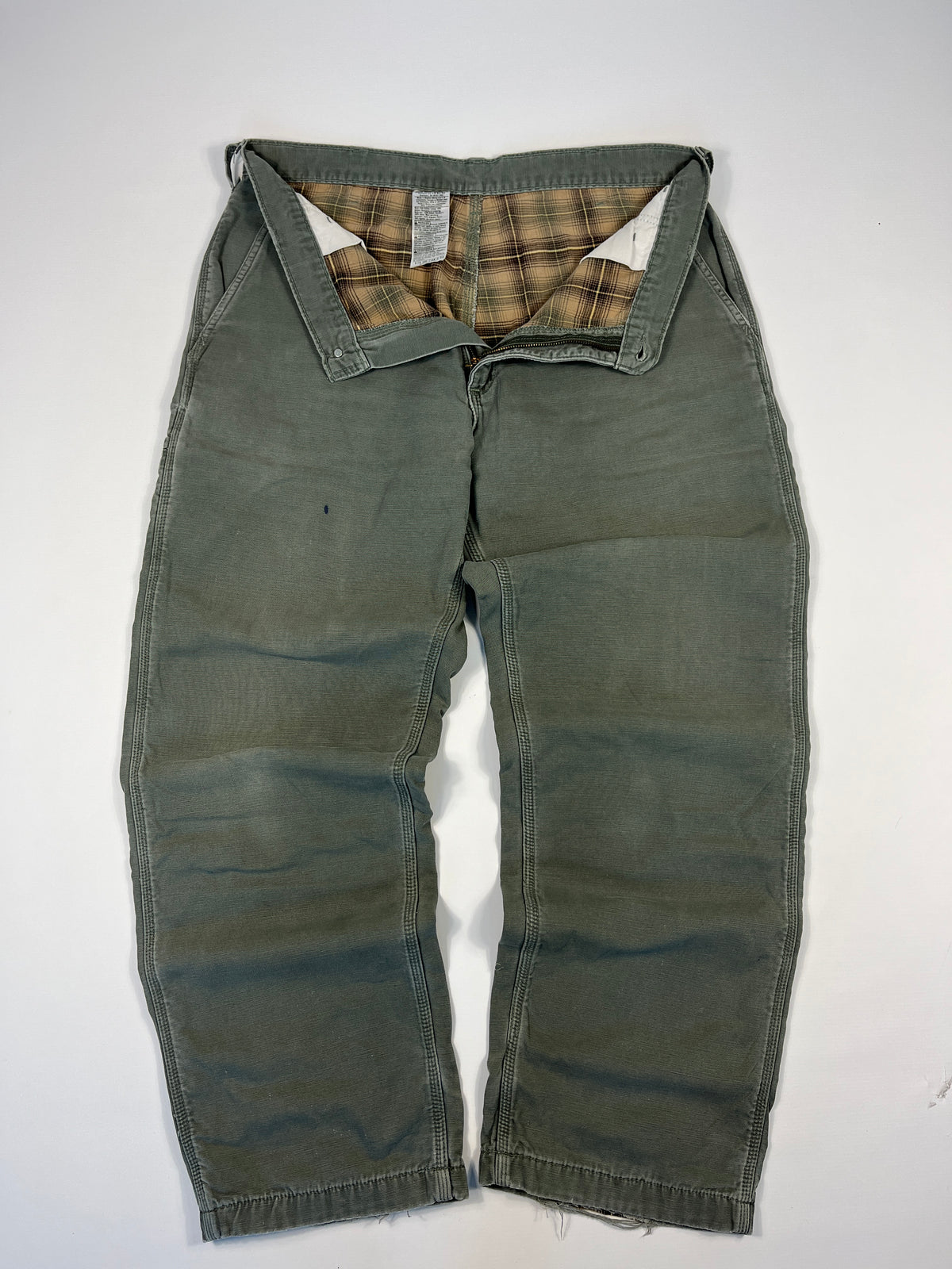 Carhartt Carpenter B176 Flannel Lined DMS - Dark Moss Green - 38 x 32 - Made in Mexico of USA Components