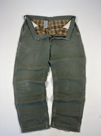 Carhartt Carpenter B176 Flannel Lined DMS - Dark Moss Green - 38 x 32 - Made in Mexico of USA Components