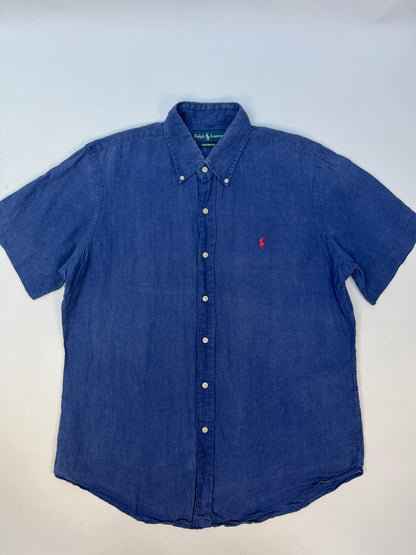 Vintage Polo Ralph Lauren Linnen Korte Mouwen Overhemd - L