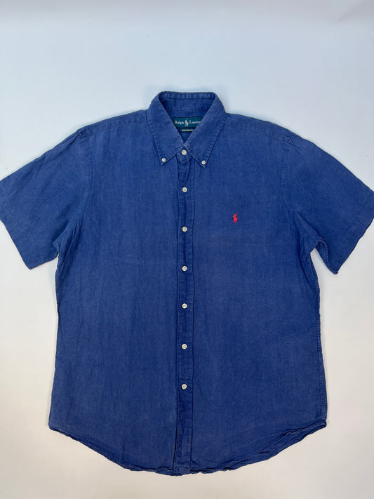 Vintage Polo Ralph Lauren Linnen Korte Mouwen Overhemd - L