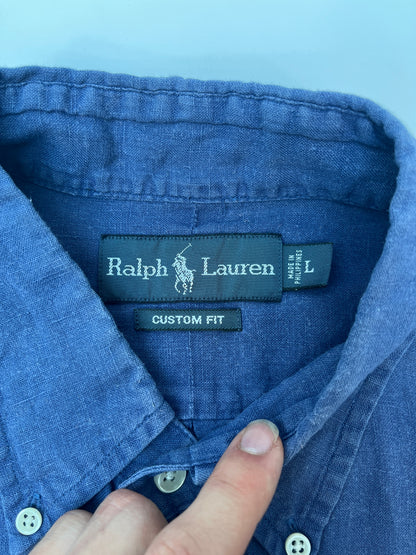 Vintage Polo Ralph Lauren Linnen Korte Mouwen Overhemd - L